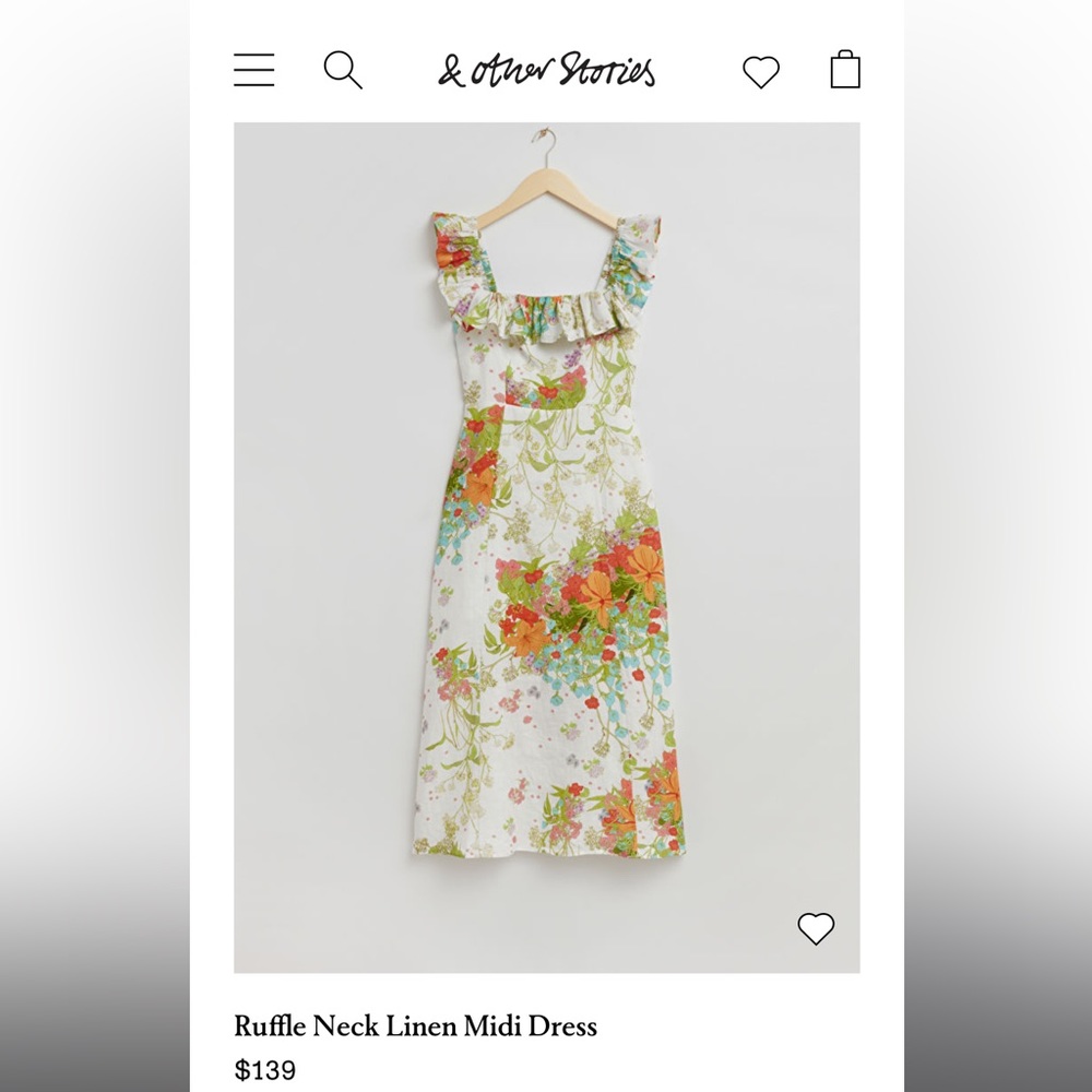 & Other Stories midi dress. White with flowers. Worn once.
